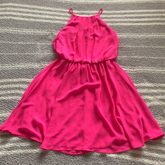 Lush Hot Pink Halter Dress - Picture 4 of 7